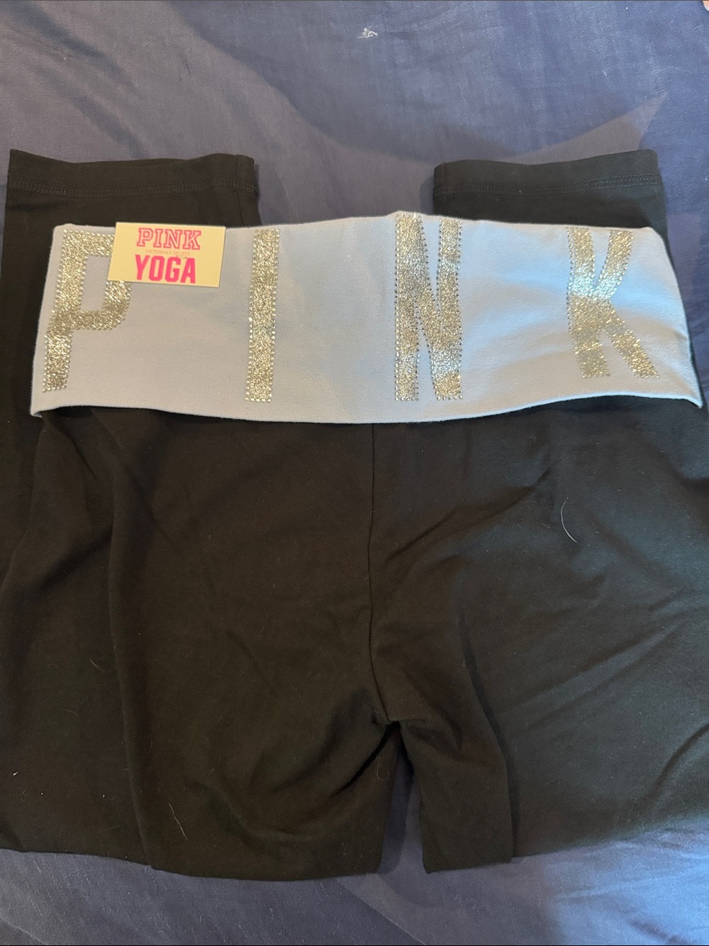PINK Victoria's Secret Black Yoga Shorts with Gray Glitter Waistband